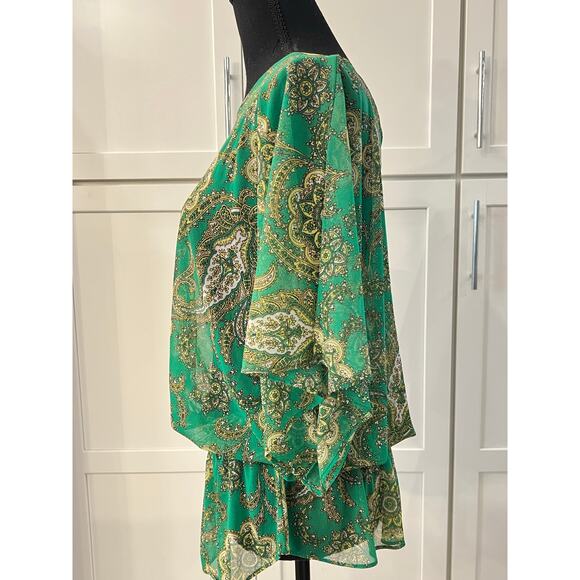 INC International Concepts Blouse Women's Sz L Green Paisley Peplum Short Sleeve - Picture 5 of 6
